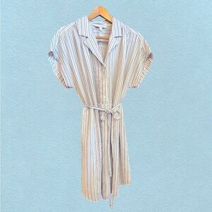 ELIZABETH & JAMES dress, 3 button front/collar, waist tie, lined skirt, size 14